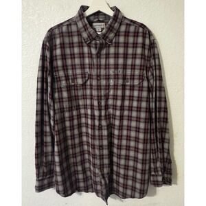 Carhartt XL Relaxed Fit Plaid Long Sleeve Button Up Shirt‎ Red Gray